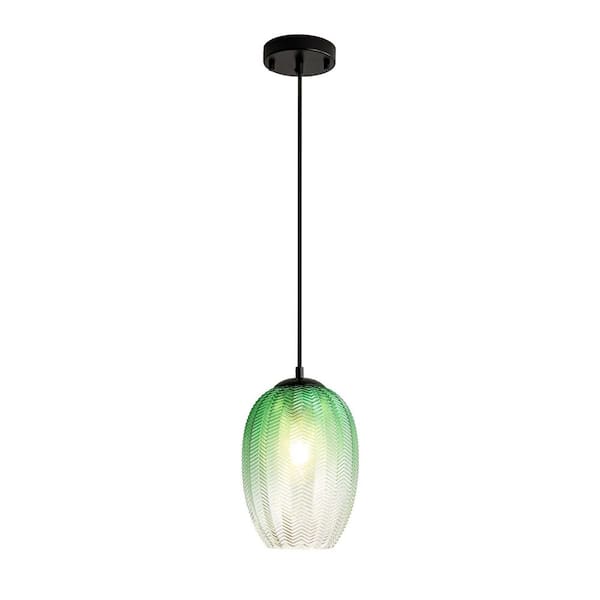 Harper 1-Light Modern Cylinder Green Textured Gradient Glass Pendant Light for Kitchen Island or Stairway