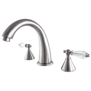 Crystal 2-Handle Deck-Mount Roman Tub Faucet in Brushed Nickel