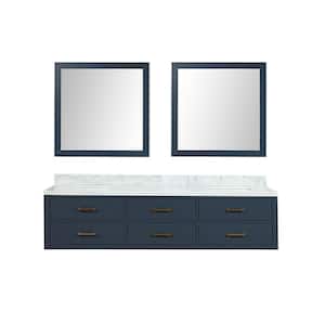 Sherman 80 in W x 22 in D Blue Double Bath Vanity, Carrara Marble Top, and 36 in Mirror