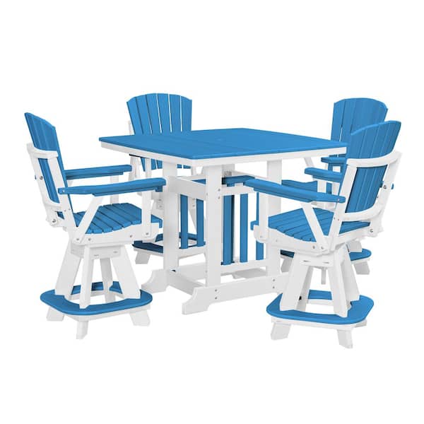 Adirondack Series White 5 Piece High Density Poly Ethylene Plastic Square Counter Height Outdoor Dining Set