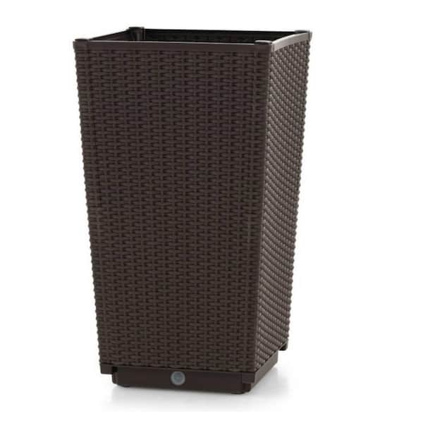 Set of 2 Outdoor Polyrattan Flower Pot with Drainage Hole for Porch Balcony