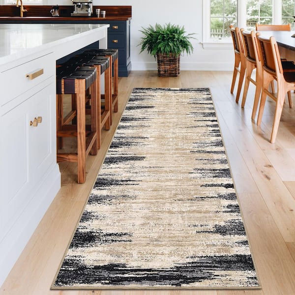 Modern Line Soft Washable Thin Carpet for Bedroom Living Room Dining Room Black, 2 ft. x 6 ft. Area Rug