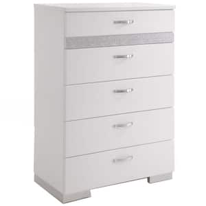 White Gloss Finish 6 Drawer 35.04 in. Wide Chest of Drawers