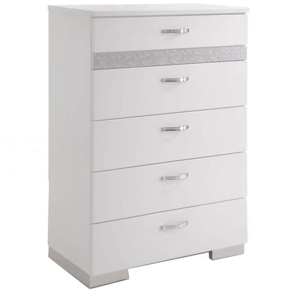 Benjara White Gloss Finish 6 Drawer 35.04 in. Wide Chest of Drawers