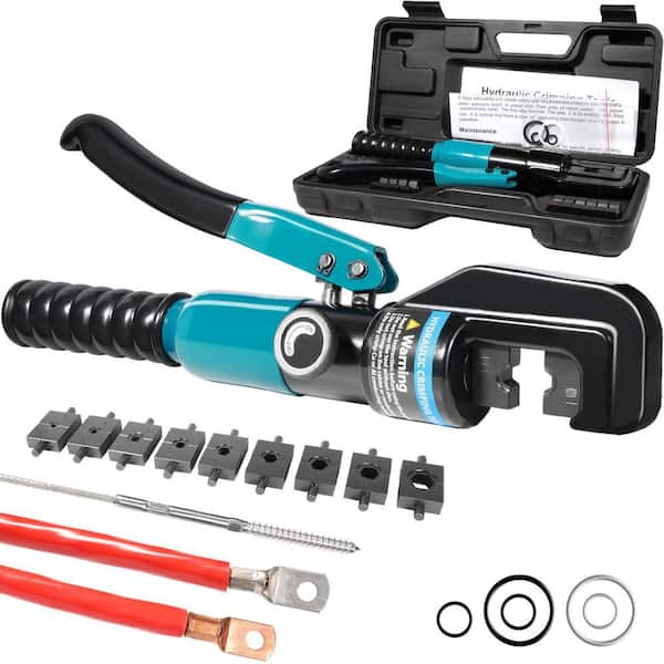 12-2/0 AWG Wire, Cable Railing, Cable Lugs, Battery Cable, 10 Tons Hydraulic Crimping Wire Terminal Lug Tool with 9 Dies