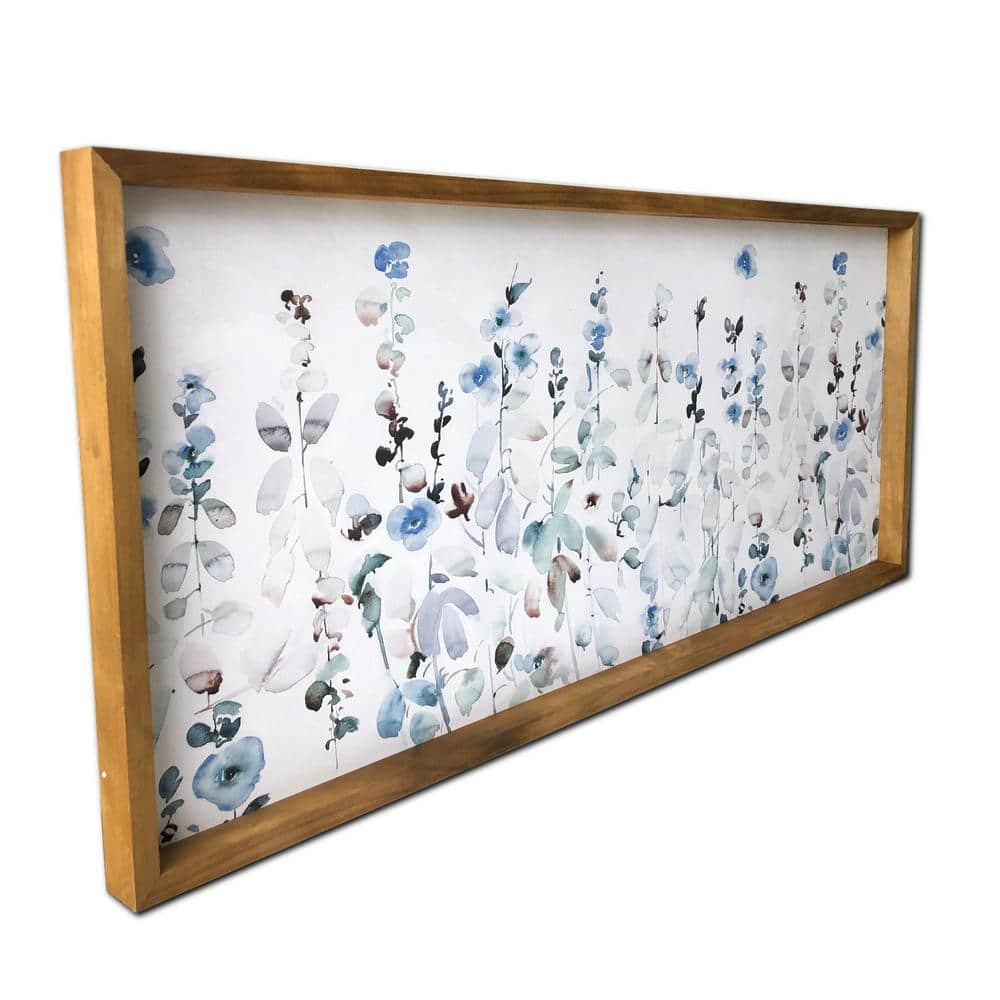 Soft Blue Floral Garden Watercolor Canvas with Pine Frame