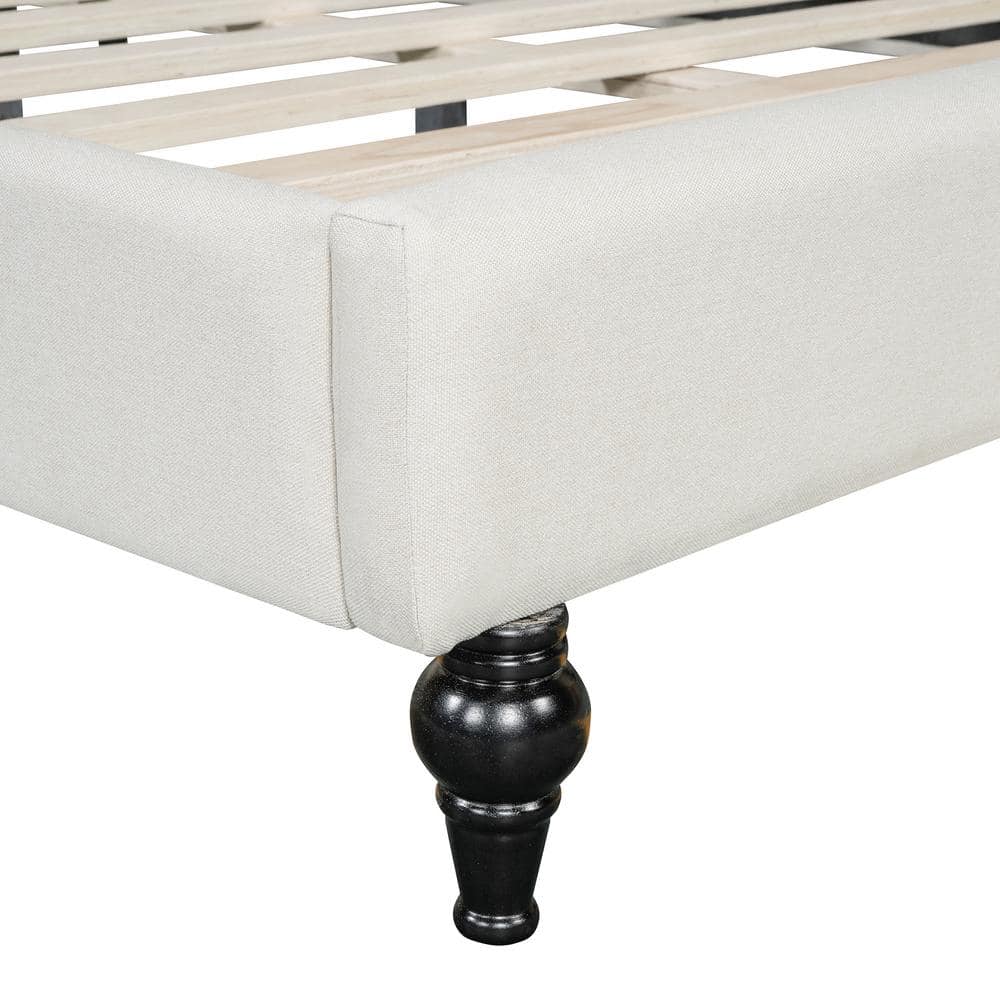 Sleek and Modern Beige Twin Size Linen Daybed with Solid Wood Legs - thumbnail 8