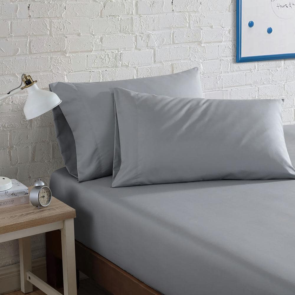 Queen Solid Gray Polyester Microfiber Sheet Set
