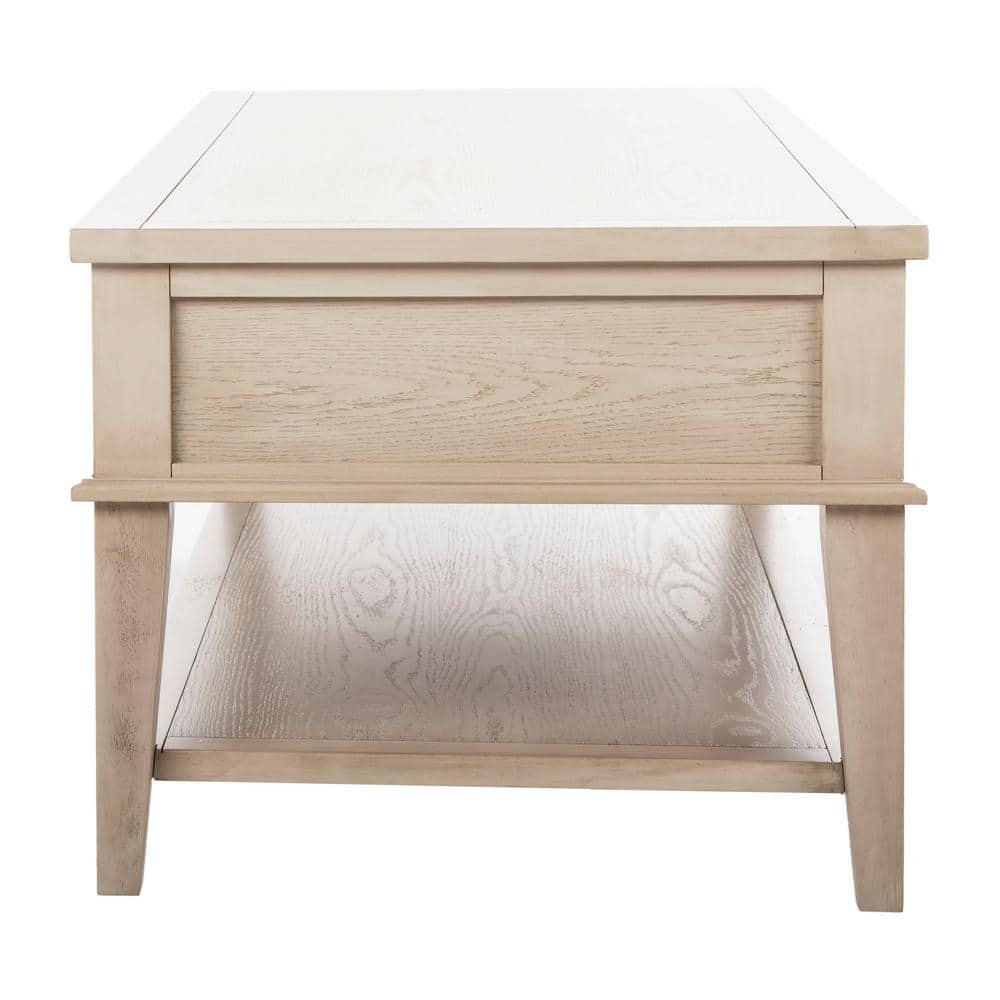 White Wash Elm Wood Coffee Table with Storage Drawers