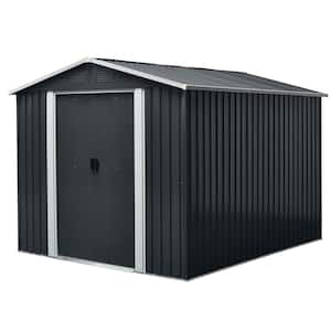 8 ft. W x 10 ft. D Black Metal Shed with Double Door and Vents and Floor Base (80 sq. ft. )