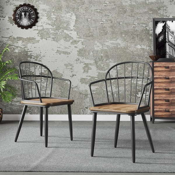 Loftia Modern Dining Chairs with Metal Legs, Light Birch + Black, Set of 2