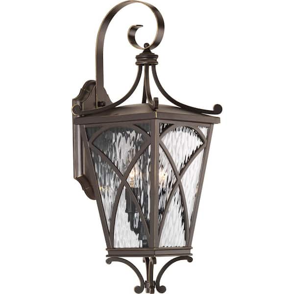 Progress Lighting Cadence Collection 2-Light Oil Rubbed Bronze Clear Water Seeded Glass Luxe Outdoor Medium Wall Lantern Light