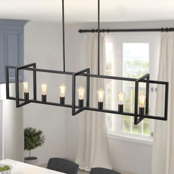 Mason 7-Light Black Farmhouse Kitchen Island Pendant Light with Upward Light Base