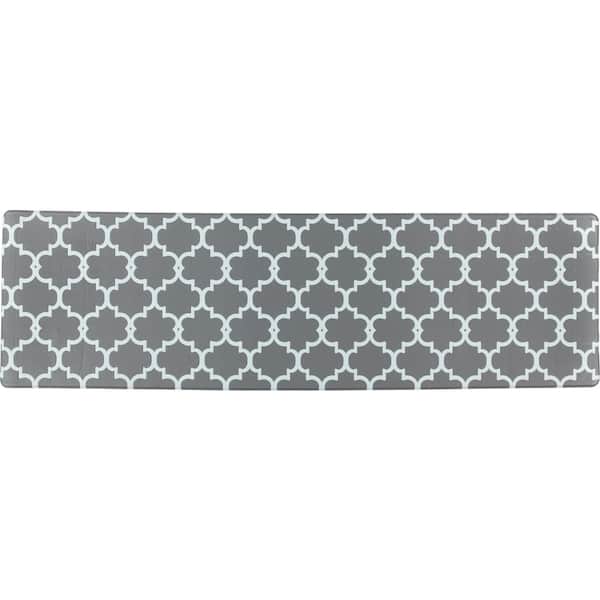 J&V TEXTILES Cloud Comfort Gray 17 in. x 60 in. Trellis Embossed Anti-Fatigue Mat