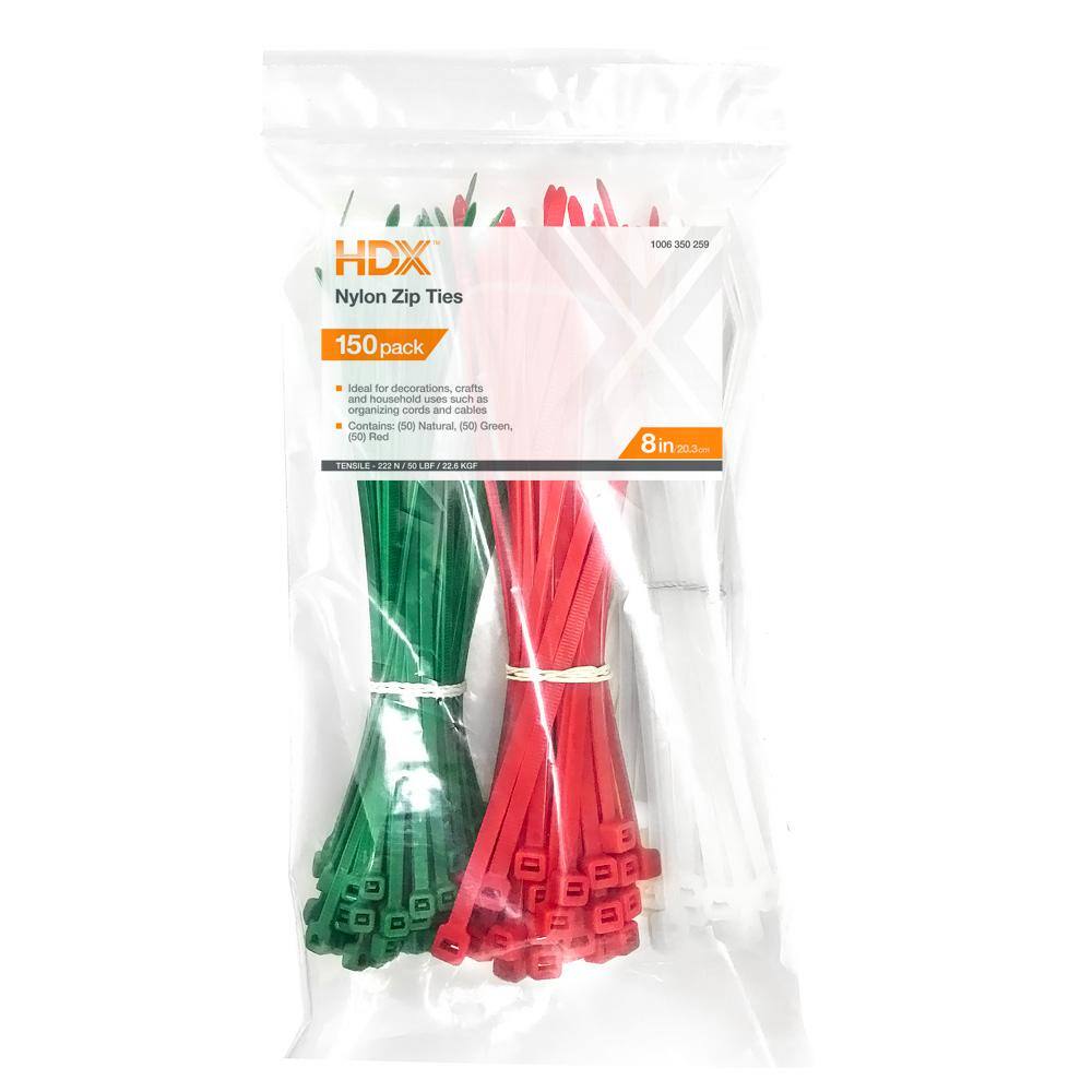 HDX 8 in. Zip Ties, Natural (20-Pack) FT-200ST(20) - The Home Depot