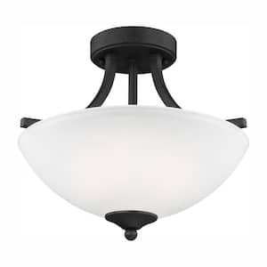Geary Small 2-Light Midnight Matte Black Traditional Contemporary Semi Flush Mount Convertible Pendant with LED Bulbs