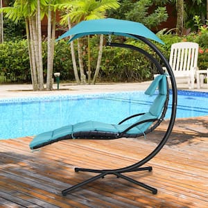 6 ft. Free Standing Patio Hanging Lounge Chaise Hammock Chair Removable Canopy Turquoise