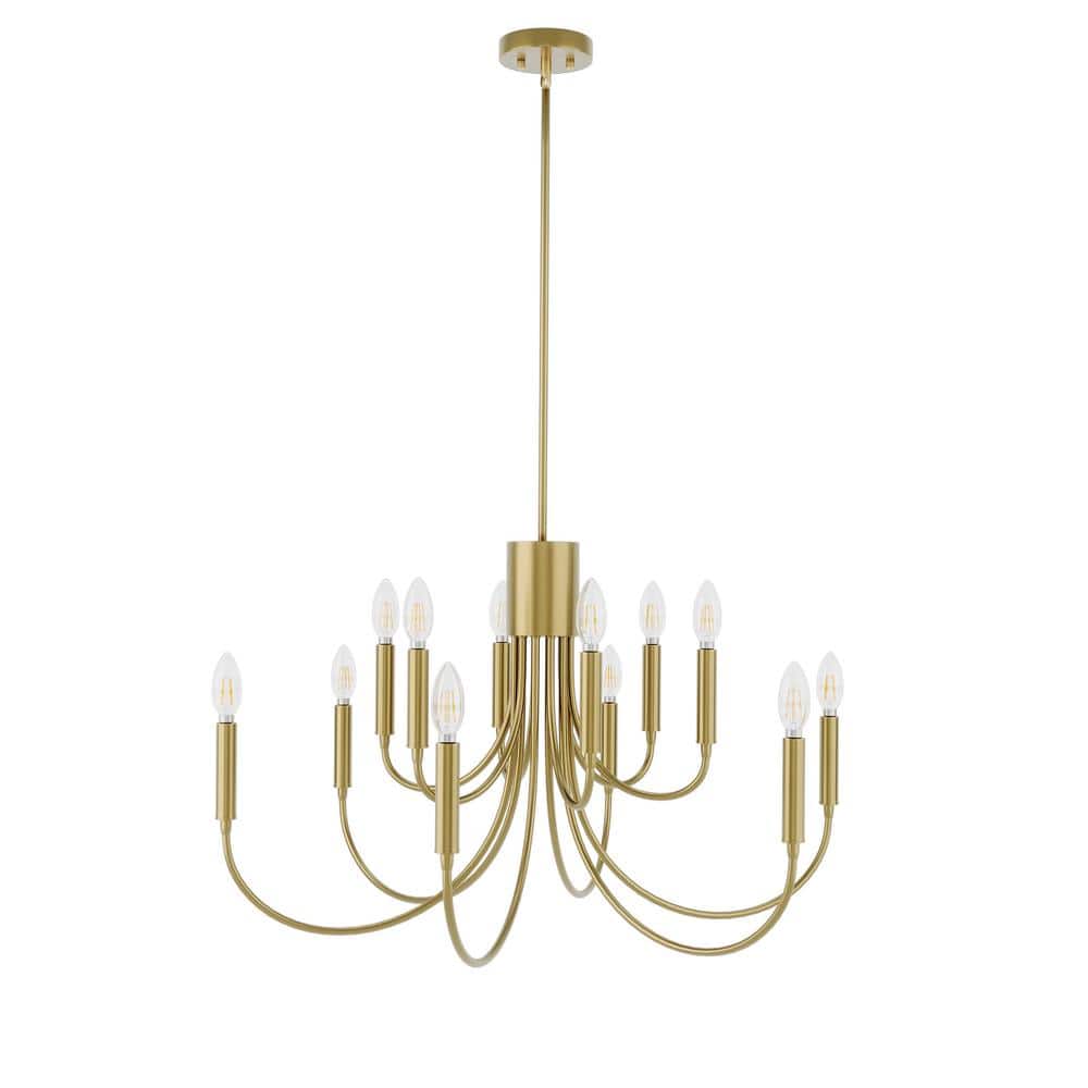 30.7 in. 12-Light Farmhouse Gold Chandelier Rustic Candle Hanging Light Fix