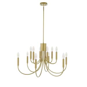 30.7 in. 12-Light Farmhouse Gold Chandelier Rustic Candle Hanging Light Fixture