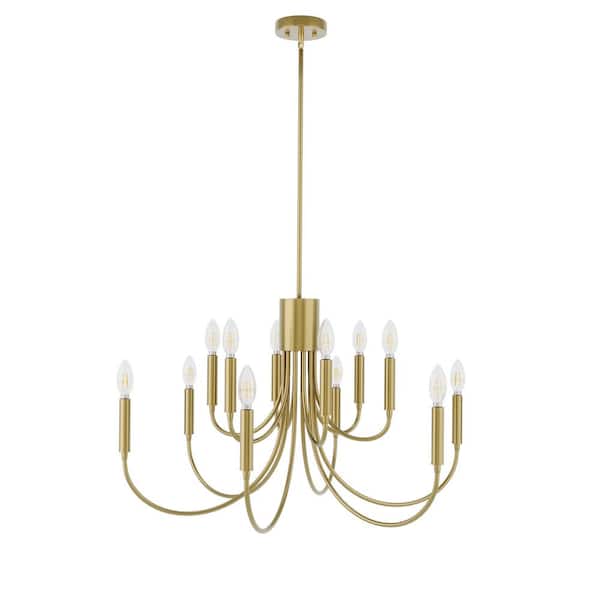 aiwen 30.7 in. 12-Light Farmhouse Gold Chandelier Rustic Candle Hanging Light Fixture