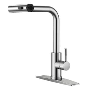 Single Handle Pull Down Sprayer Kitchen Faucet with Deckplate Pull Out Spray Wand in Brushed Nickel