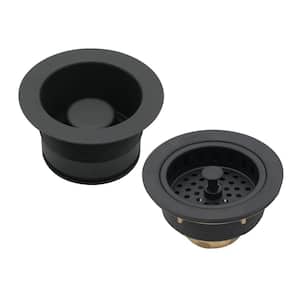 COMBO PACK 3-1/2 in. Post Style Kitchen Sink Strainer and Waste Disposal Drain Flange with Stopper, Matte Black