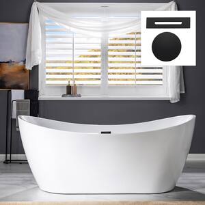 Moulins 71 in. Acrylic FlatBottom Double Slipper Bathtub with Matte Black Overflow and Drain Included in White