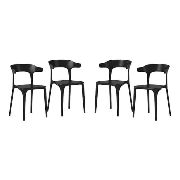 Frond and Form Outdoor Patio Modern Curved Back Poly Plastic Stacking Dining Side Chair (Set of 4), Black