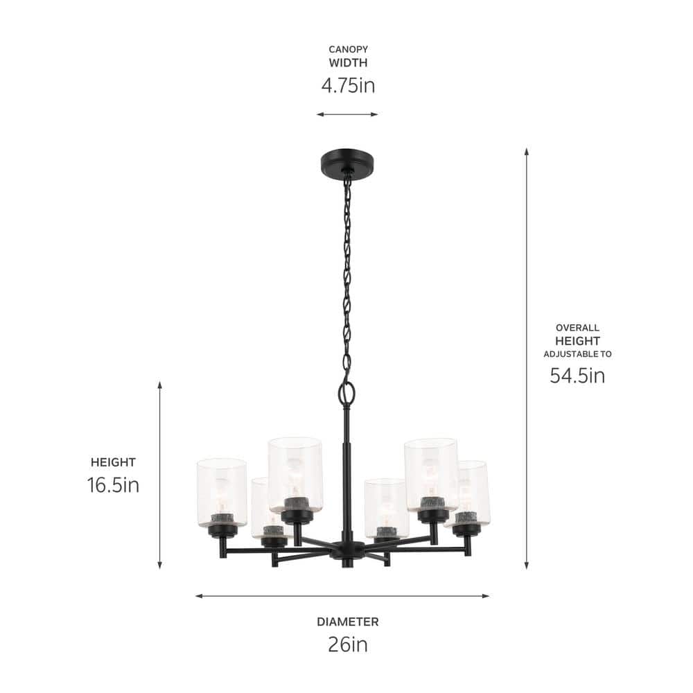 Winslow Black 6-Light Chandelier with Clear Seeded Glass
