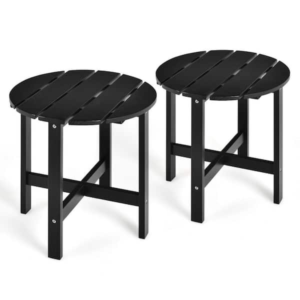 Gymax Black 2 -Pieces Round Wood 18 in. Patio Side End Outdoor Coffee Table Wooden Slat Deck