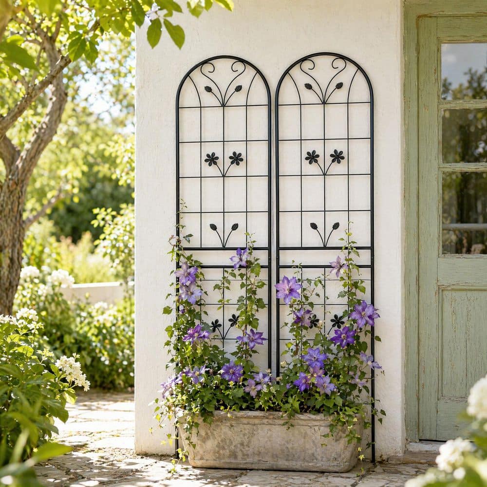 Black 87 in. Metal Garden Trellis Rustproof Trellis for Climbing Plants Outdoor Flower Support (2-Pack) price history on PriceWatchPro
