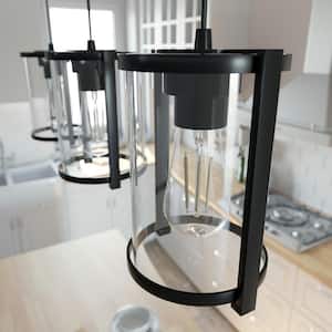 Astwood 3 Light Matte Black Linear Chandelier with Glass Shades Kitchen Light