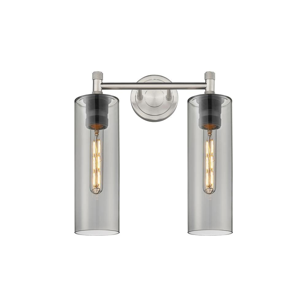 Crown Point 13.88 in. 2-Light Satin Nickel Vanity Light with Black Glass Shade price history on PriceWatchPro