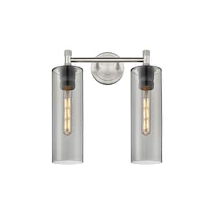 Crown Point 13.88 in. 2-Light Satin Nickel Vanity Light with Glass Shade