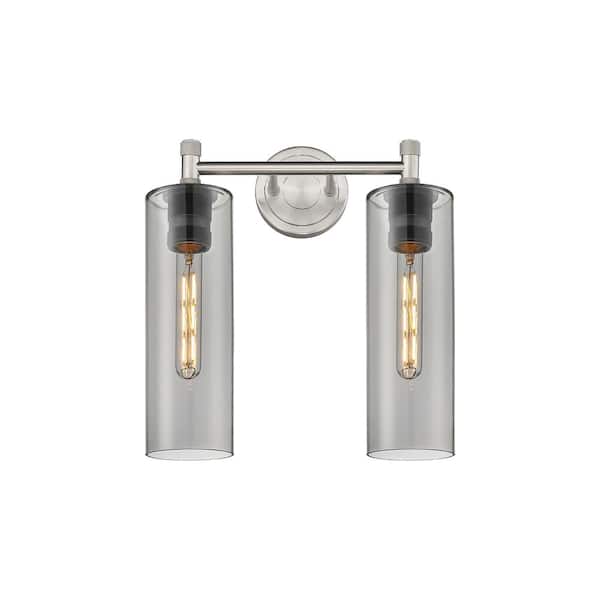 Innovations Crown Point 13.88 in. 2-Light Satin Nickel Vanity Light with Glass Shade