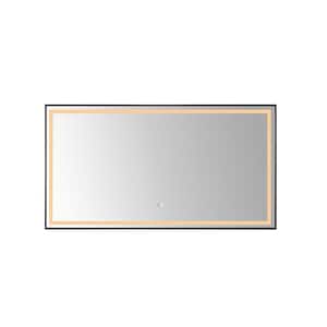 Teruel 60 in. W x 32 in. H Large Rectangular Aluminum Framed LED Wall Bathroom Vanity Mirror in Matte Black