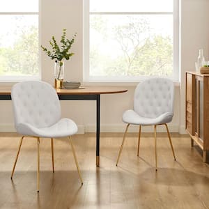 Beetle Beige Velvet Dining Chair with Plated Golden Legs