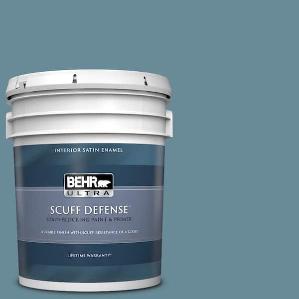BEHR ULTRA 5 gal. #BIC-22 Relaxed Blue Extra Durable Satin Enamel Interior Paint & Primer