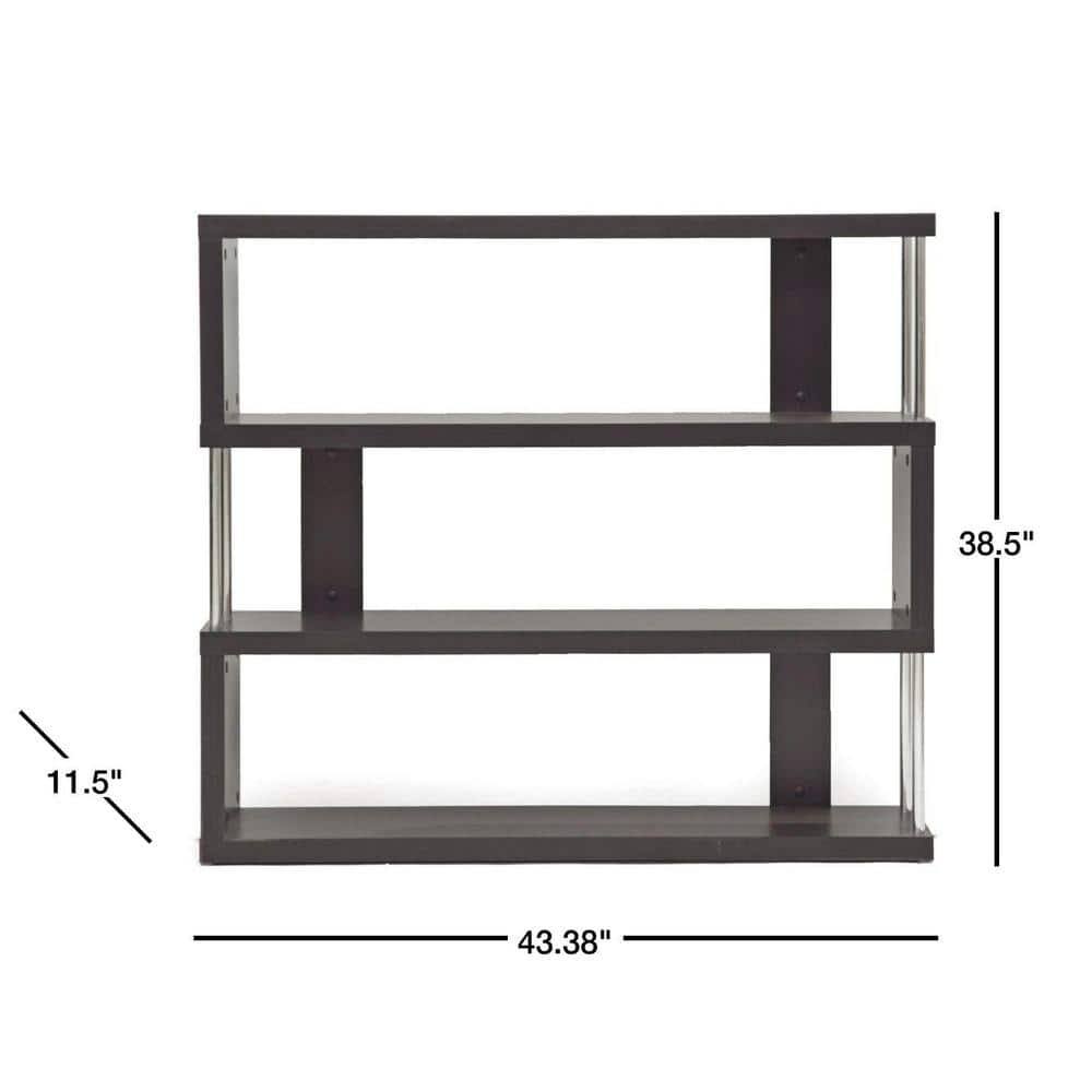 38.5" Dark Brown Faux Wood Modern Three Shelf Bookcase