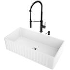 Matte Stone 36" Single Bowl Farmhouse Apron Front Undermount Kitchen Sink with Faucet and Accessories