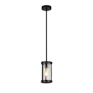 Collier 1-Light Matte Black and Darker Brown Outdoor Mini-Pendant Light with Clear Seeded Glass