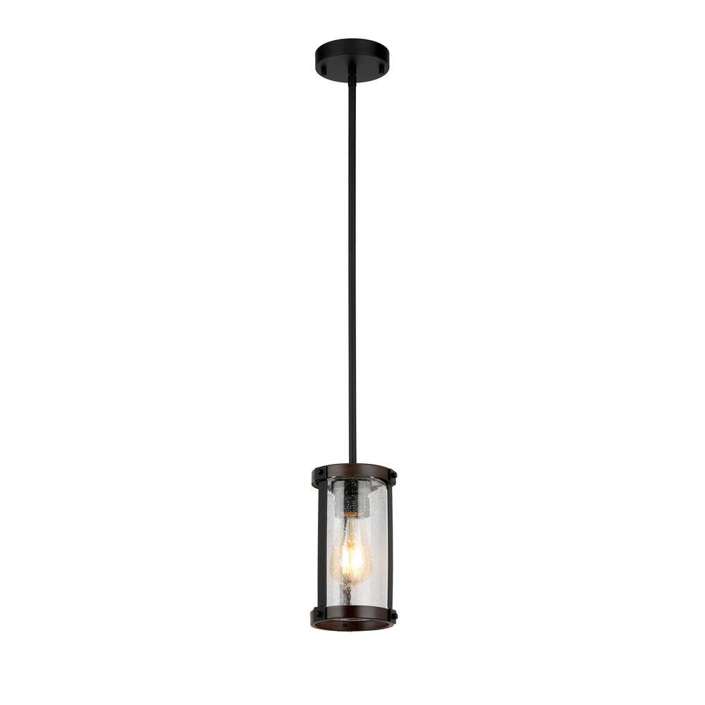Collier 53 in. 1-Light Matte Black and Darker Brown Outdoor Hanging Light Mini-Pendant Light with Clear Seeded Glass price history on PriceWatchPro