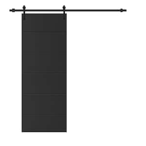 Modern Classic 18 in. x 80 in. Black Stained Composite MDF Paneled Sliding Barn Door with Hardware Kit