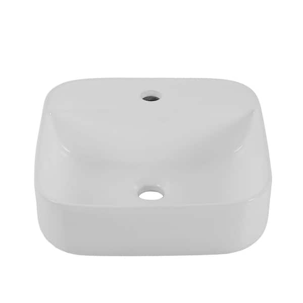 15.55 in. Ceramic Rectangular Countertop Bathroom Vessel Sink in Glossy White with CUPC Certified, Faucet Not Included