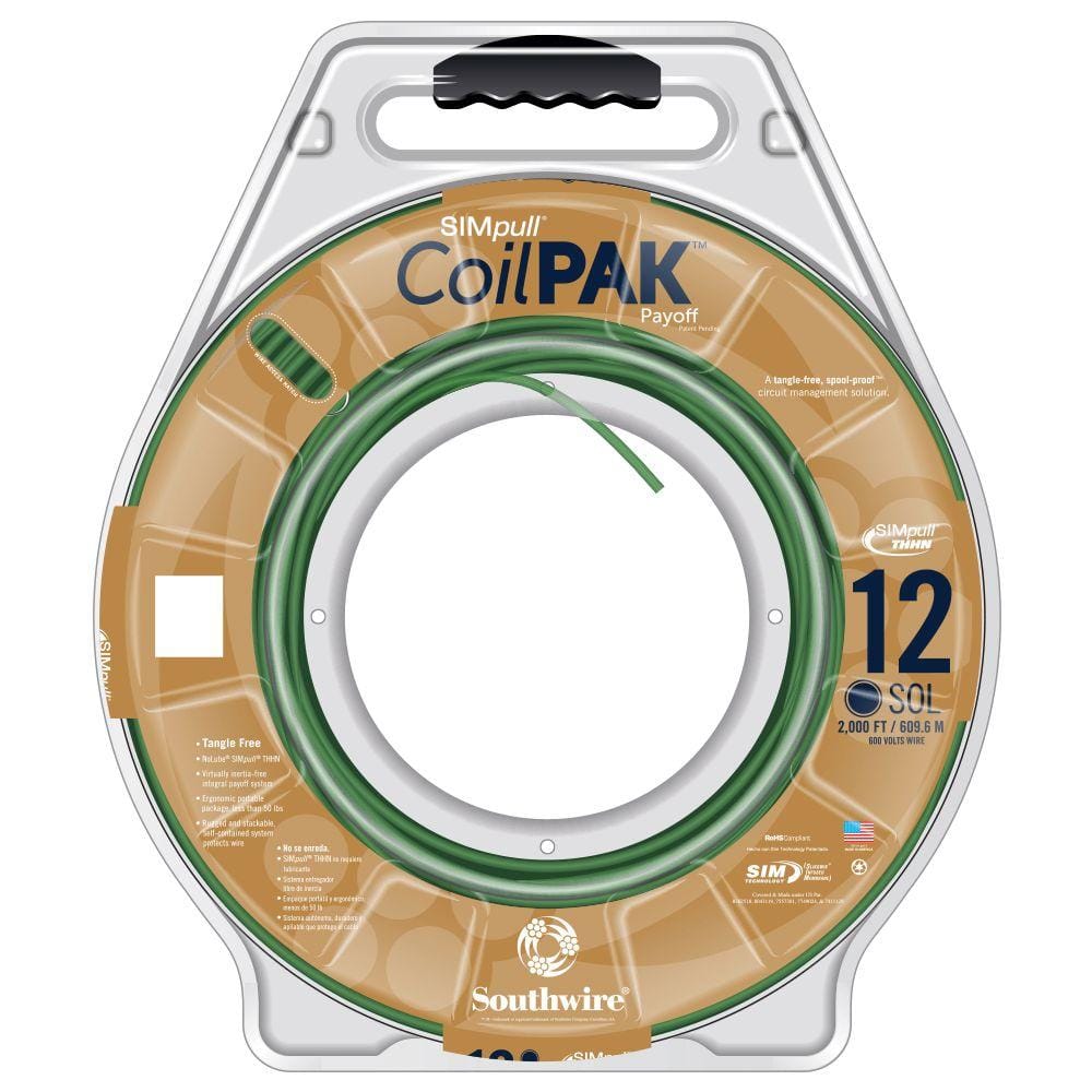 Southwire 2000 Ft. 12 Green Solid CU CoilPAK SIMpull THHN-THWN Wire ...