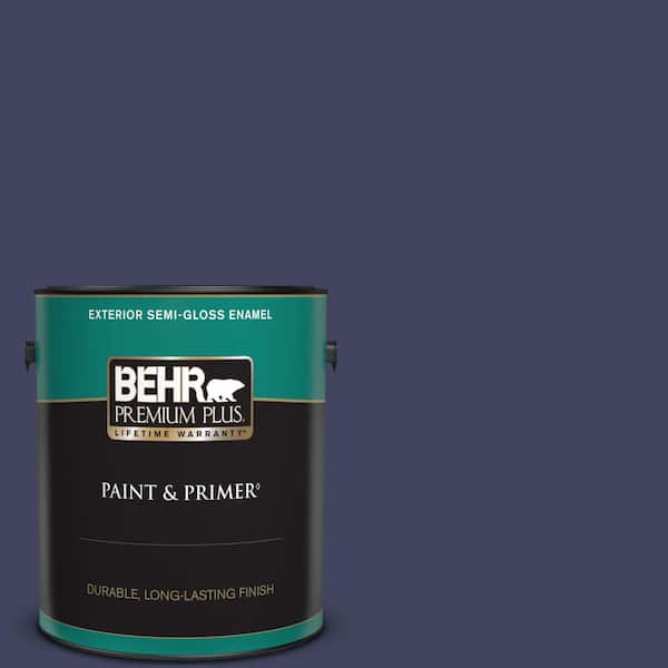 BEHR PREMIUM PLUS 1 gal. #PMD-92 Darkest Navy Semi-Gloss Enamel Exterior Paint & Primer