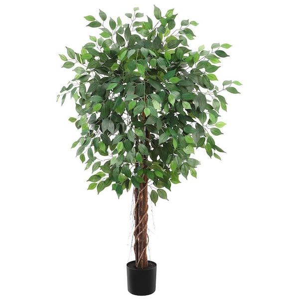 5 ft. Artificial Ficus Tree, Tall Fake Ficus Silk Tree with Pot