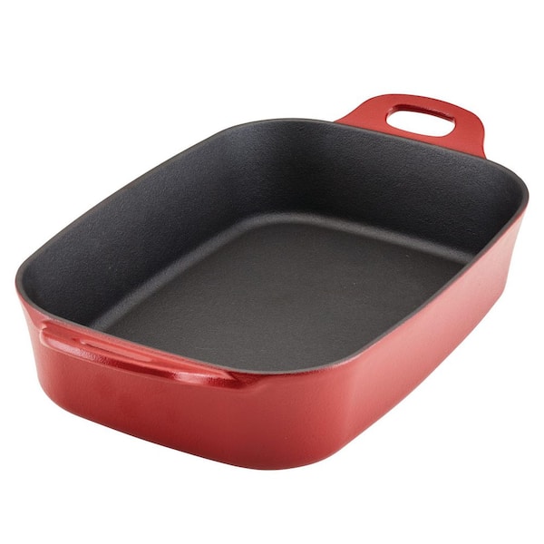 Rachael Ray Nitro Cast Iron 9 in. x 13 in. Red Rectangle Cast Iron Roasting Pan