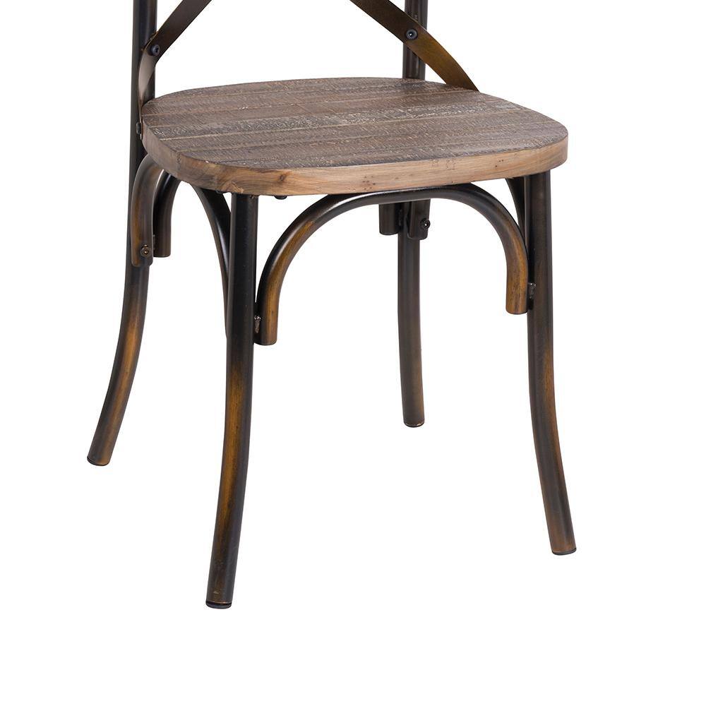 Antique Copper & Oak Metal Cross Back Side Chair