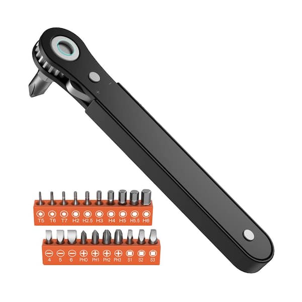 Right Angle Ratchet Screwdriver 3.97 in. Compact Mini Tool Set with 20 Drill Bits Torx Allen Slotted Phillips